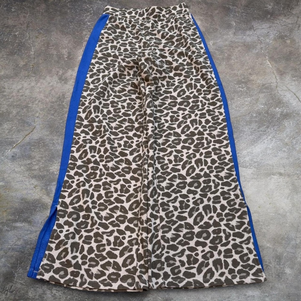 Leopard Animal Print Striped Baggy Wide Leg Fleece Sweatpants Women's Size XS